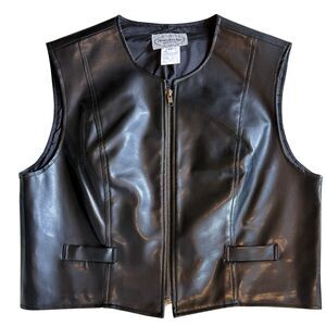 Stonebridge Petites Black Faux Leather Vest – Zip Front – LP Petite